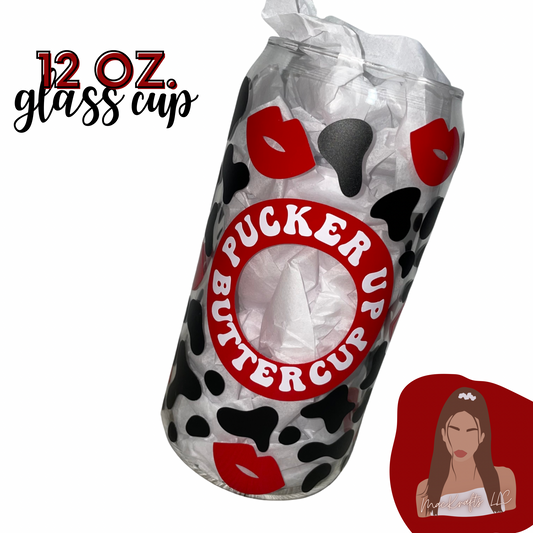 Pucker Up Buttercup Cow Print Glass Cup | 16oz Libby Glass Cup