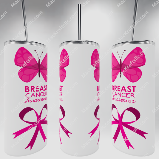 Breast cancer awareness Tumbler with a butterfly Tumbler / 20oz tumbler / glass tumbler / stainless steel tumbler