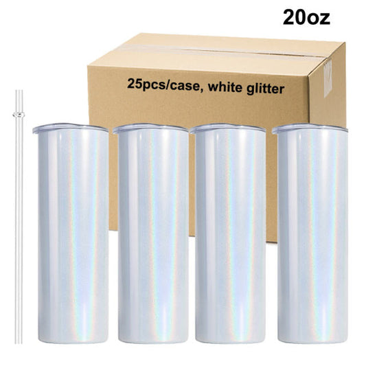 BLANK 20oz Sublimation GLITTER/Holographic Straight Tumblers | Case of 25