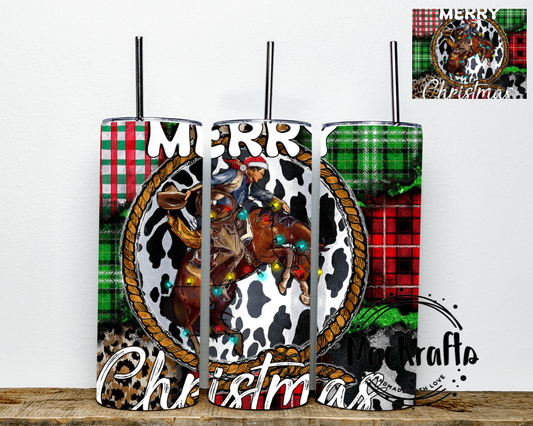 Cowboy Merry Christmas Plaid And Cow Print  Tumbler | Stainless Steel Double Wall Tumbler