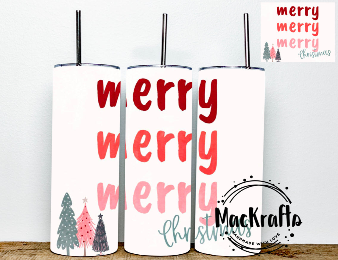 Merry Merry Merry Pink Christmas Tumbler | Stainless Steel Double Wall Tumbler