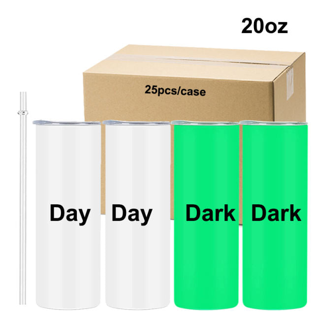 25 pack 20oz Green Glow In the Dark Sublimation Straight Tumbler
