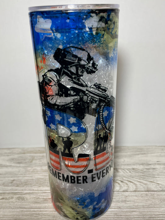 R.E.D Remember Everyone Deployed Flag/Camo GLASS Tumbler