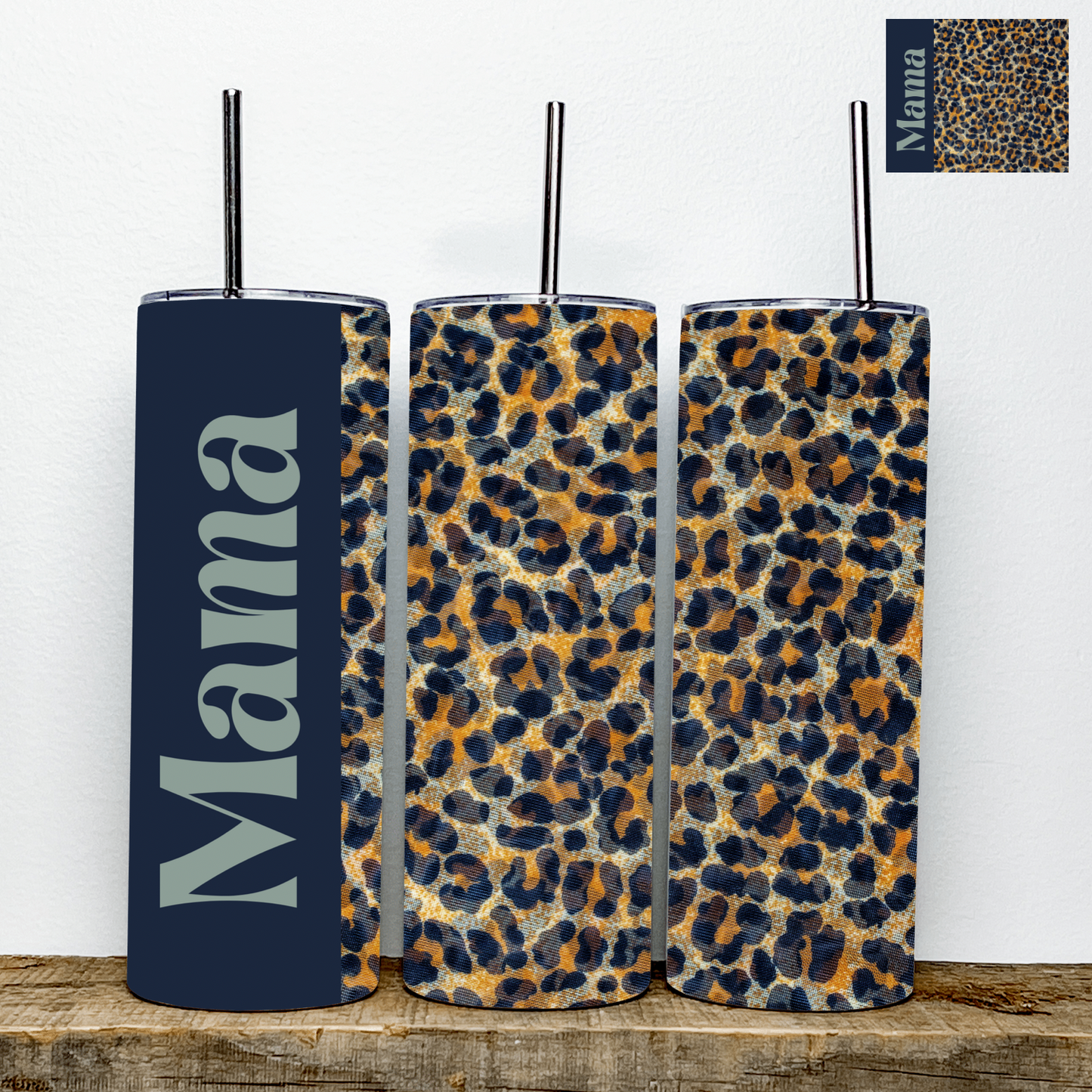 Mama/Mini/MiMi/Nana Navy Blue Leopard Print Tumbler | Stainless Steel Double Wall Tumbler