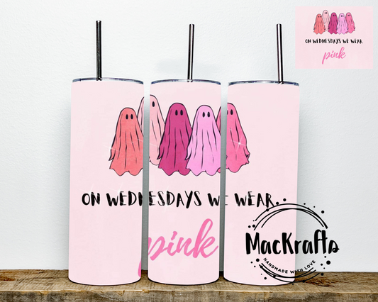 Breast Cancer Awareness Tumbler | BOO On Wednesday We Wear Pink | Stainless Steel Double Wall Tumbler