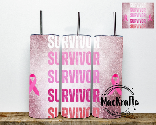 Breast Cancer Awareness Tumbler | Survivor Survivor Pink Glitter | Stainless Steel Double Wall Tumbler