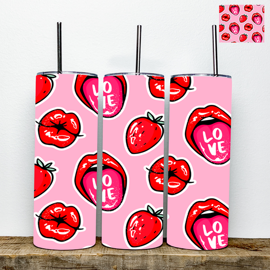 Love Tongue Berry Pink Valentine’s Day Kisses Tumbler | Stainless Steel Double Wall Tumbler