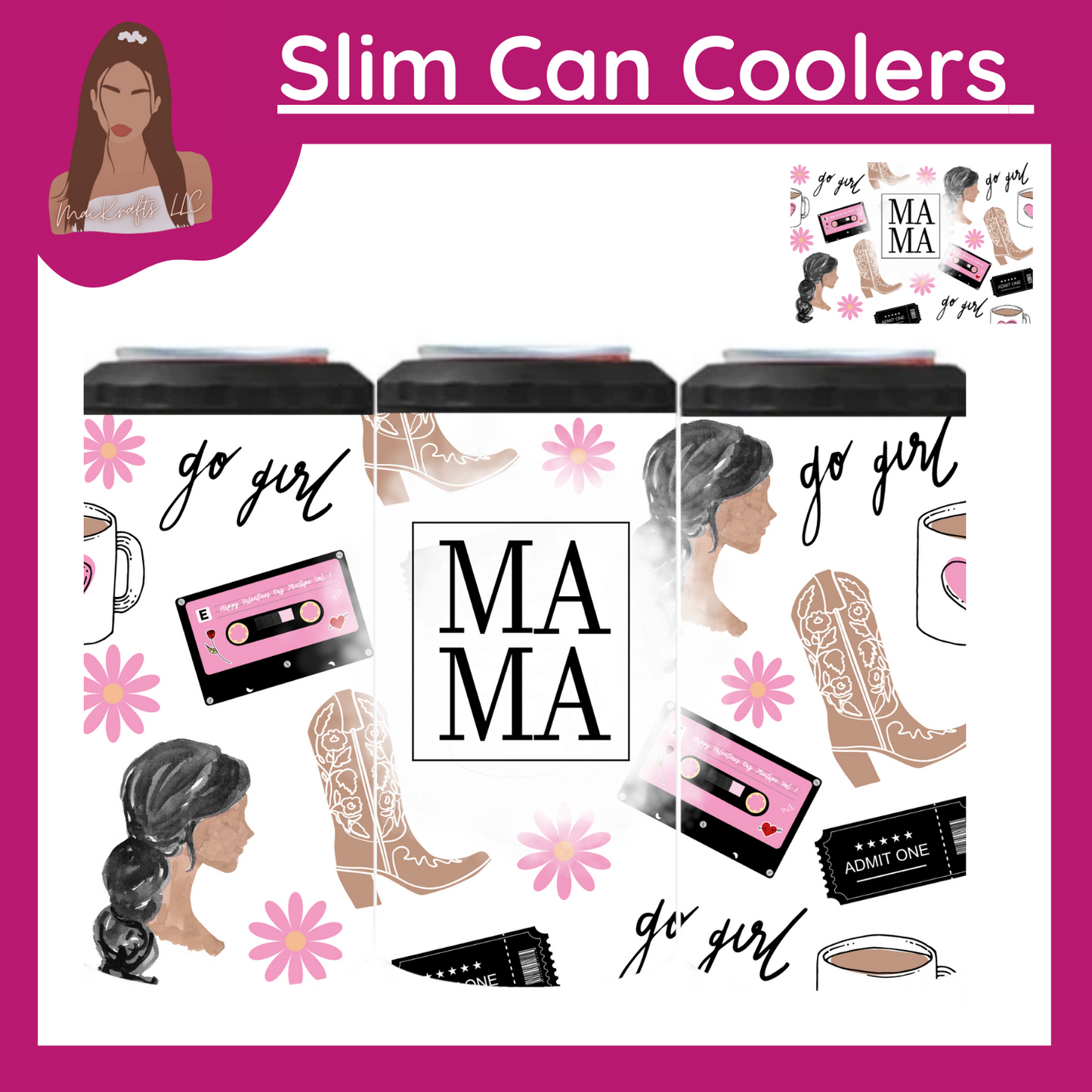 Pink Western Mama Slim Can Cooler/ 15oz Tumbler