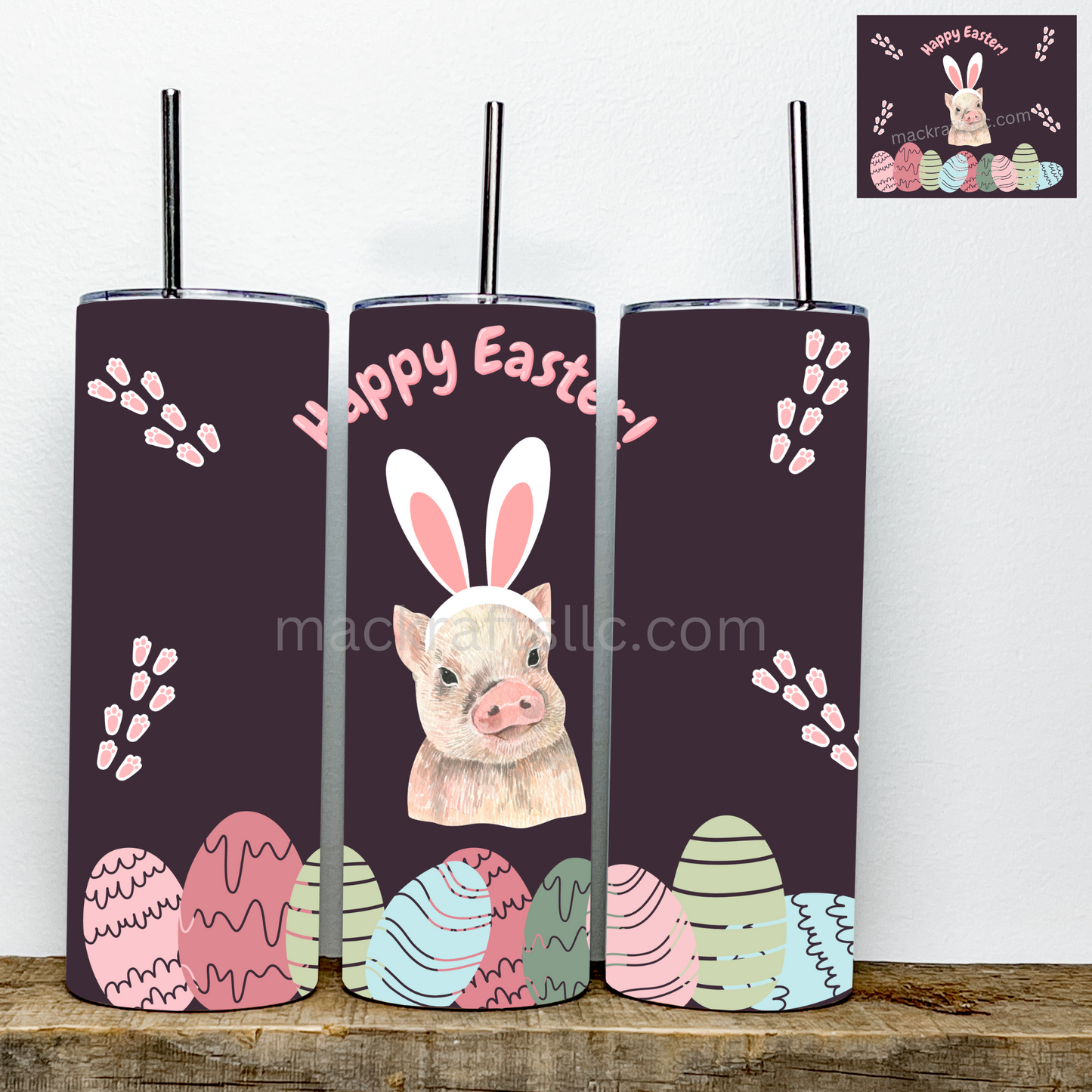 Happy Easter Pig Tumbler | Stainless Steel Double Wall Tumbler