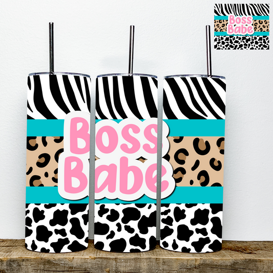 Boss Babe Cow Print Leopard Print Zebra Print Tumbler | Stainless Steel Double Wall Tumbler