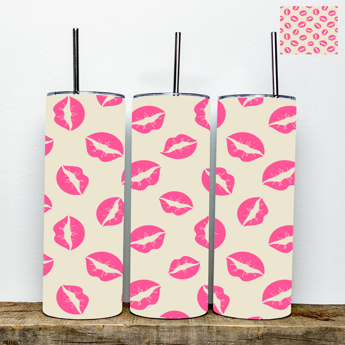 Pink Kisses/Lips Valentine’s Day Tumbler | Stainless Steel Double Wall Tumbler