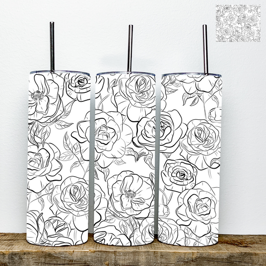 Roses Back and White |Coloring Cup Tumbler | Stainless Steel Double Wall Tumbler