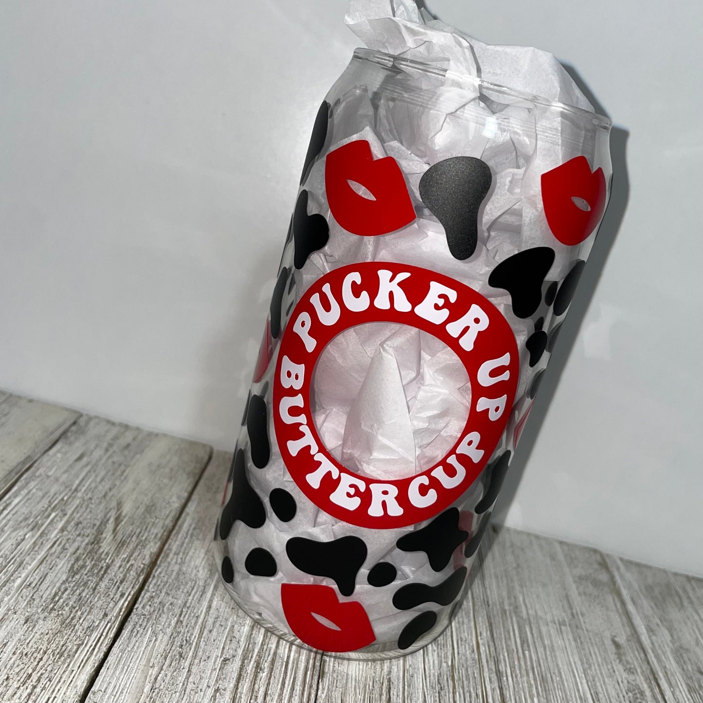 Pucker Up Buttercup Cow Print Glass Cup | 16oz Libby Glass Cup