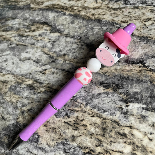 Cowboy Hat (pink) & Cow Print Pen | Refillable Black Ink Pen