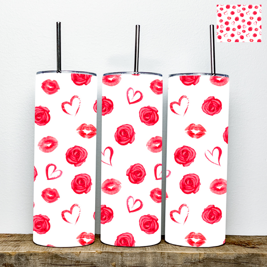 Pink hearts and roses Valentine’s Day Tumbler | Stainless Steel Double Wall Tumbler